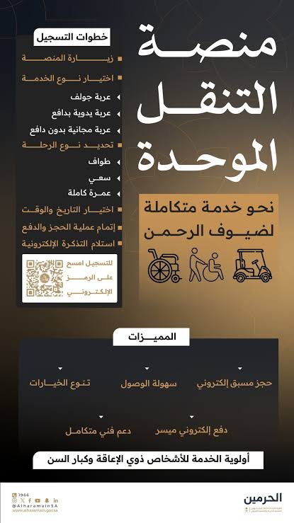 طريقة حجز عربات الحرمين المجانية عبر منصة تنقّل 1447-2026.. والخطوات والفئات المستفيدة بالتفصيل