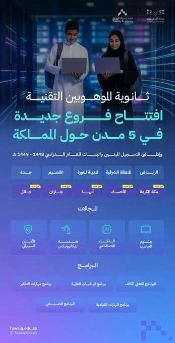 فرص تعليمية واعدة.. ثانوية الموهوبين التقنية توسع فروعها والتسجيل متاح الآن