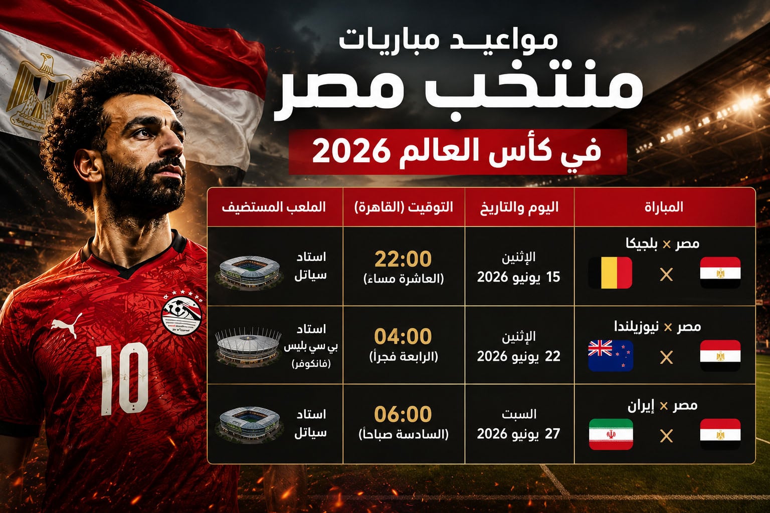 جدول مباريات منتخب مصر في كأس العالم 2026 وحظوظ الفراعنة في العبور للدور التالي