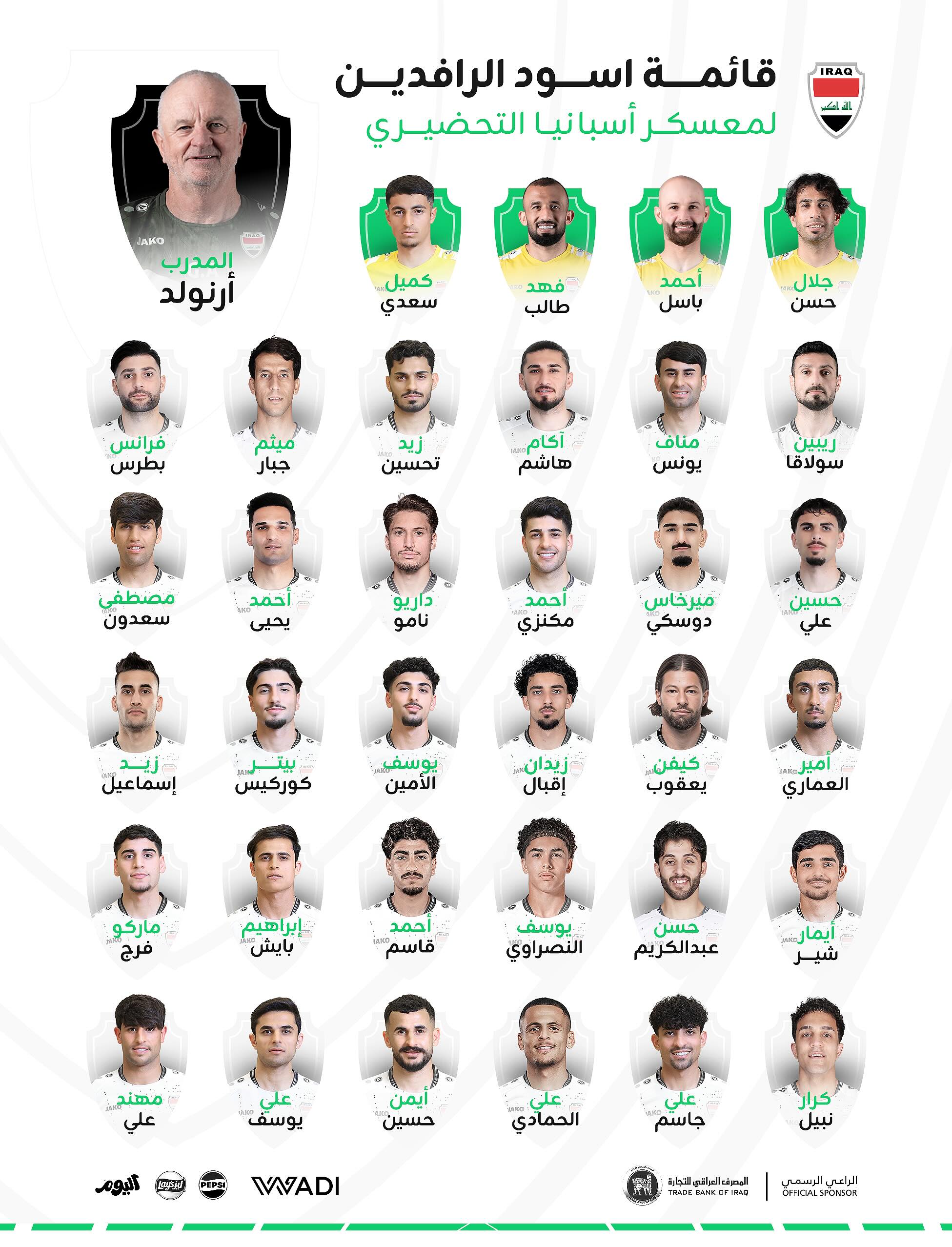 أرنولد يكشف قائمة العراق الأولية لكأس العالم 2026 بـ36 لاعبًا ويضع اللمسات الأخيرة عبر 3 مباريات ودية قبل المونديال